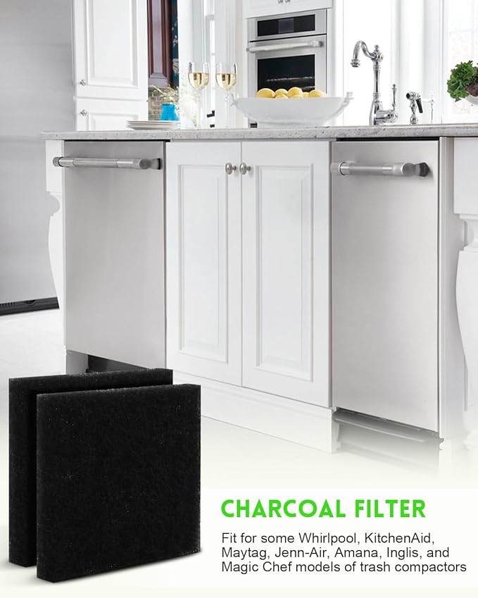 4PCS Trash Compactor Charcoal Air Filter Fit for Whirlpool/KitchenAid/Maytag/Jenn-Air/Amana/Inglis/Magic Chef Trash Compactor, Replaces 4151750 554358 WP4151750 AP6009134 PS11742279
