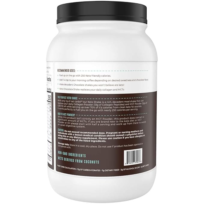 Keto Meal Replacement Shakes, Chocolate, 2lbs, Low Carb Keto Protein Shake Mix, MCT Powder, Grass Fed Hydrolyzed Collagen Peptides, Keto Breakfast Shake, 20g Fat, 14g Protein, 1 Net Carb, Zero Sugar-FlexoryFit