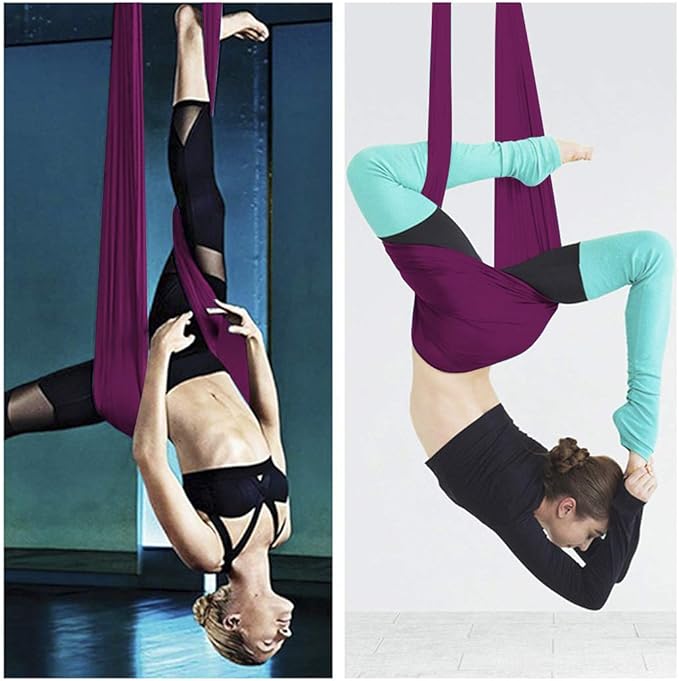 Aerial Yoga Swing Set with 2 Extension Straps - Anti-Gravity Aerial Yoga Hammock Sling for Inversion Exercises, Indoor Outdoor Home Gym Fitness Equipment-FlexoryFit