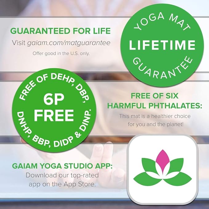 Gaiam Yoga Mat - Premium 5mm Print Thick Non Slip Exercise & Fitness Mat for All Types of Yoga, Pilates & Floor Workouts (68" x 24" x 5mm)-FlexoryFit