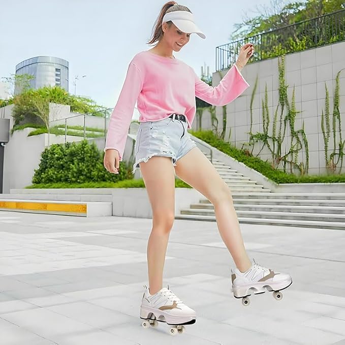 CHSSIH Roller Skate Shoes for Girls, Kids, Women, Men & Adults – Retractable Shoes with Wheels | Pop-Out High Roller Skating Shoes That Turn Into Sneaker Skates-FlexoryFit