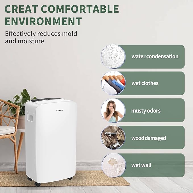 Shinco 40 Pints Dehumidifier for Home and Basements, 2000 Sq.Ft Dehumidifiers with Drain Hose, Auto or Manual Drainage, Auto Defrost, Quietly Remove Moisture, Intelligent Humidity Control, 24HR Timer