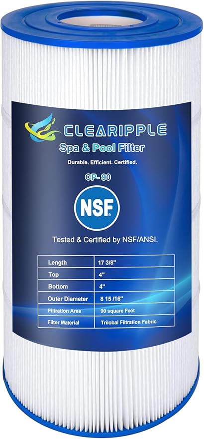 90 Sq. Ft. Pool Filter Compatible with Hayward C900, CX900RE, Pleatco PA90, Unicel C-8409, Filbur FC-1292, Sta-Rite PXC95, Ultral-B6, NSF Certified,L x OD: 17 3/8" x 8 15/16" 1 Pack