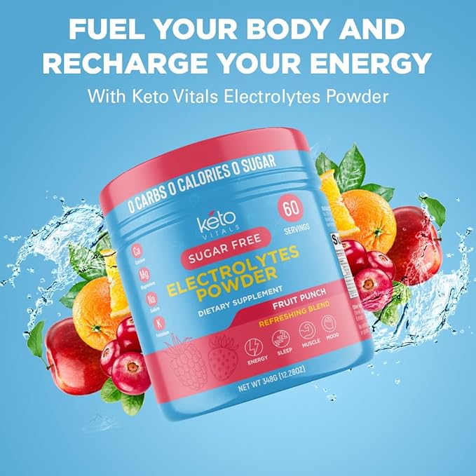 Keto Vitals Keto Electrolytes Powder | Keto-Friendly Electrolytes with Potassium, Magnesium, Sodium, Calcium | Electrolytes Sugar Free | Supplement Energy Drink Mix | Zero Calories, Zero Carbs-FlexoryFit