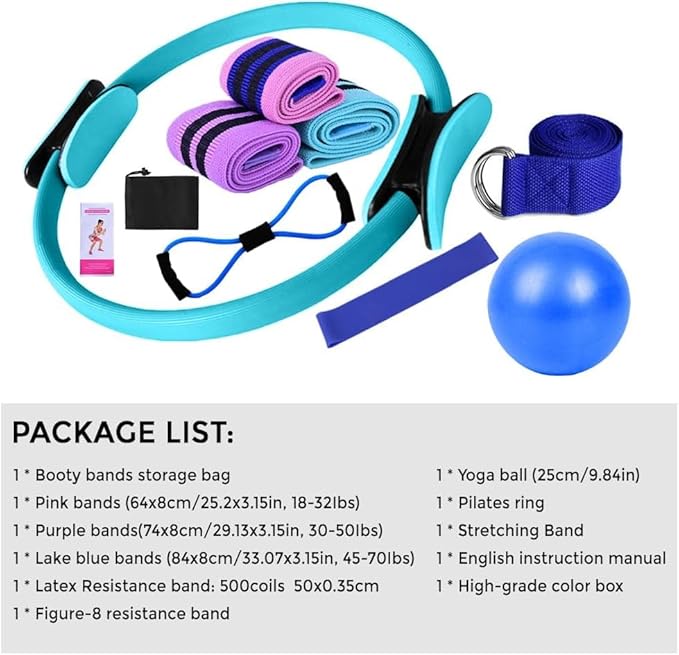 Pilates Set – Home Pilates Equipment for Women Kit with Magic Circle Pilates Ring and Ball Set, Resistance Bands & Massage Balls & Exercise Bands for Toning，Flexibility & Core Strength-FlexoryFit