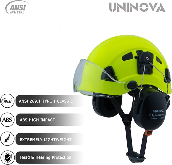 UNINOVA Arborist Helmet Forestry Helmet Chainsaw Helmet with Visor and Earmuffs,OSHA Safety Hard Hat Helmet for Logging Trimming Mowing Climbing Tree Service Garden Work