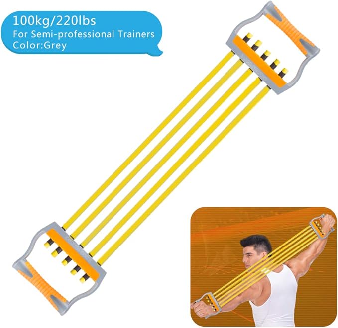 TOCO FREIDO Chest Expander | Arm Training, 5 Tubes Ajustable Arm Strength Trainer, Exercise Resistance Bands for Home Fitness Muscle Training Body Building-FlexoryFit