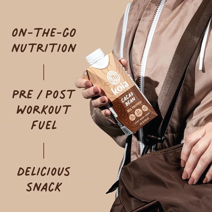 Koia Plant Based Protein Shake, Cacao Bean, 20g Protein, 3g Sugar, 6g Prebiotic Fiber, 21 Vitamins & Minerals, Meal Replacement Drinks, Dairy-Free, Gluten-Free, Non-GMO, 11 Fl Oz (Pack of 12)-FlexoryFit