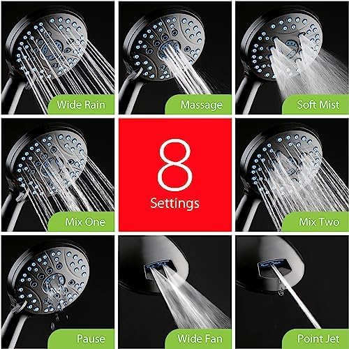Hotel Spa AquaCare for California As-Seen-On-TV High Pressure Handheld Rain 50-mode 3-way Shower Head Combo, Anti-clog Jets, 2-mode Tub & Pet Power Wash, Wall Bracket, 6 ft. Hose, Matte Black