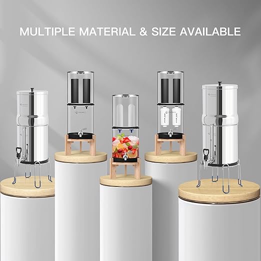Glass Gravity-Fed Water Filter System, Countertop System with 2 Black NSF/ANSI 42 Certification Elements, 2 Fluoride, Metal Spigot and Stand, Reduces Fluoride and Chlorine, 2.25G