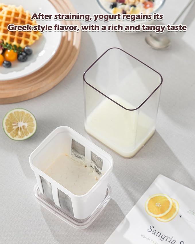 Yogurt Strainer 2Pack, 19oz/562ml Thick Greek Yogurt Milk Filter, Food Strainer, Greek Yogurt Strainer with Stainless Steel Fine Mesh Bag and Lid for Yogurt, Soybean Milk, Kefir, Berries, Fruit Juice