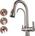 Kitchen Sink Faucet with Pull - Down Sprayer, 2 - Handle 3 - in - 1 Kitchen Sink Filter Faucet, Cold and Hot Mixer Drinking Water Faucet (Grey-02)