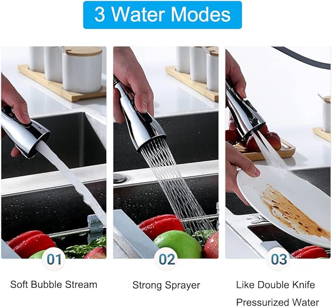 360° Rotating Faucet Aerator, Three-Function Kitchen Sink Sprayer Attachment – Standard 55/64'' Female Thread, Easy-Install Faucet Replacement Part（Adapter Included）