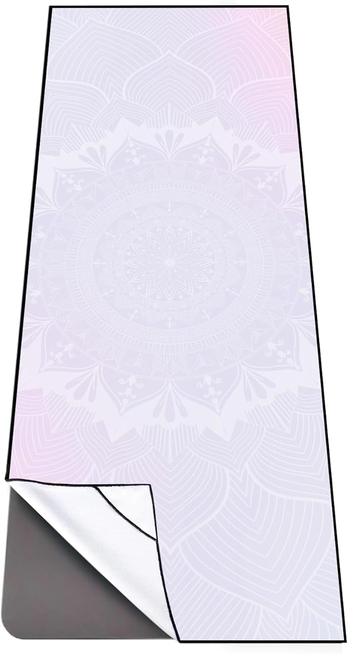 QiyI Yoga Mat Towel with Corner Pockets, Non Slip Sweat Absorbent Hot Yoga Towels, Soft Yoga Blankets with Travel Bag, Skidless Mat Cover for Workout, Gym, Fitness - 70"x26", Purple Mandala-FlexoryFit