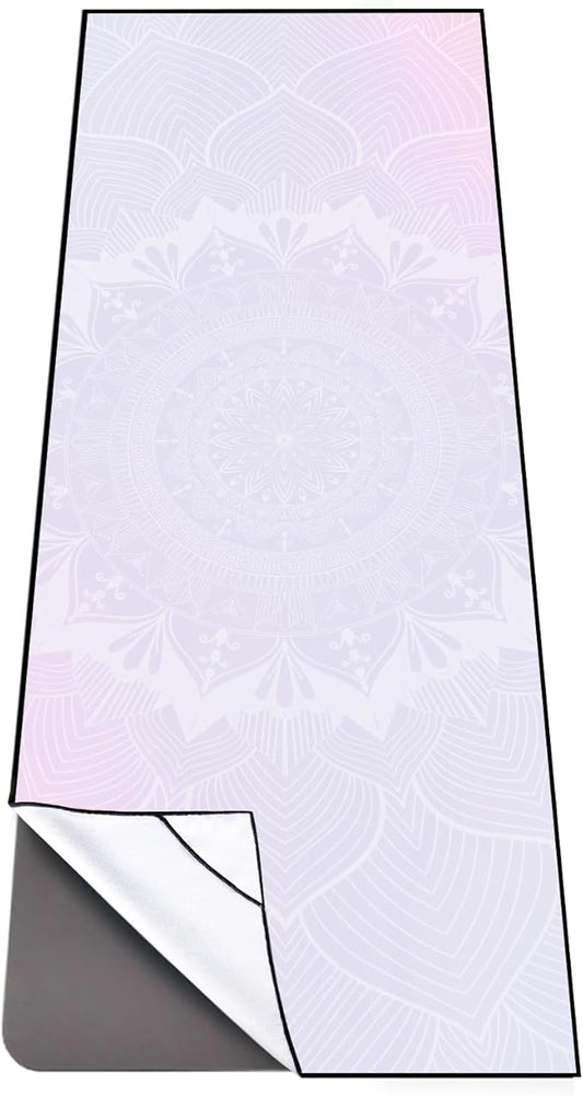 QiyI Yoga Mat Towel with Corner Pockets, Non Slip Sweat Absorbent Hot Yoga Towels, Soft Yoga Blankets with Travel Bag, Skidless Mat Cover for Workout, Gym, Fitness - 70"x26", Purple Mandala-FlexoryFit
