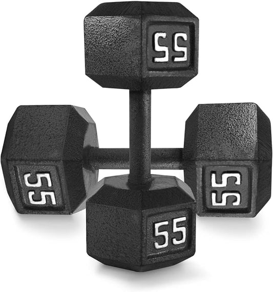 WF Athletic Supply Cast Iron Solid Hexagon Gray/Black Dumbbells, Strength Training Free Weights Set of 2 for Women and Men, Hand Weights Sold by Pairs, Multi-Select Size Options Available-FlexoryFit