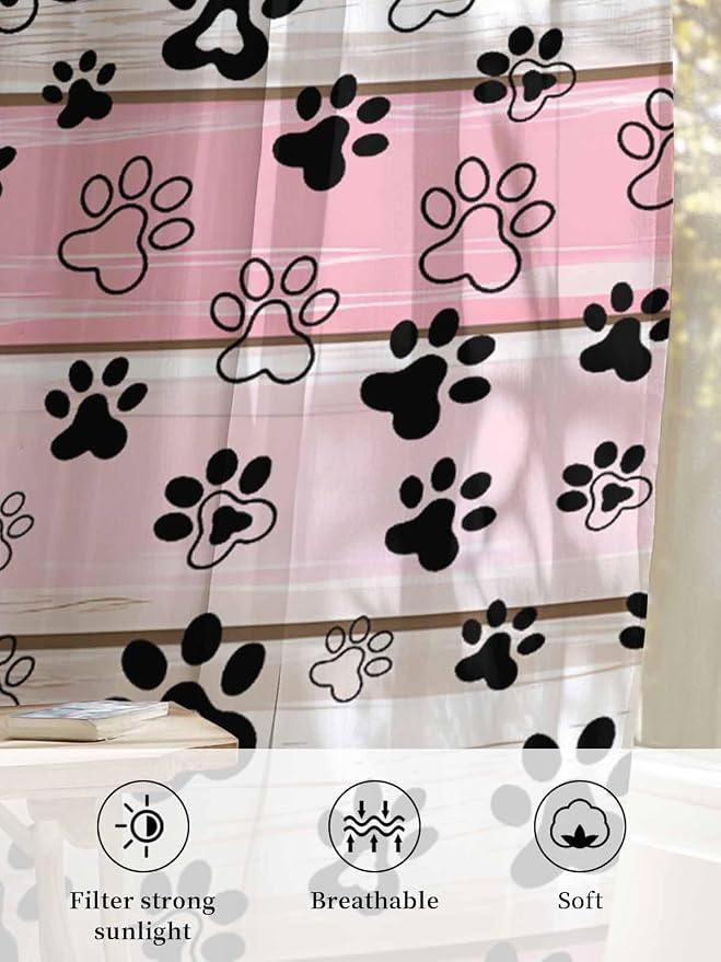 Sheer Curtains 108 Inches Long, Vintage Farmhouse Country Wooden Grain Privacy - Image 6