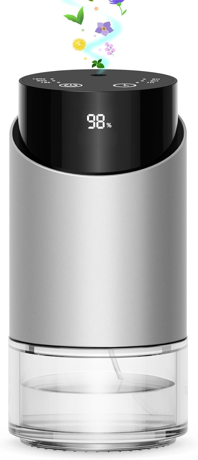 Waterless Essential Oil Diffuser Aromatherapy Scent Diffusers for Home Large Room, Car, Office, Desk, Mini Battery Operated Cordless Air Freshener, 4 Timers & 3 Mist Levels, 100ml Capacity (Silver)