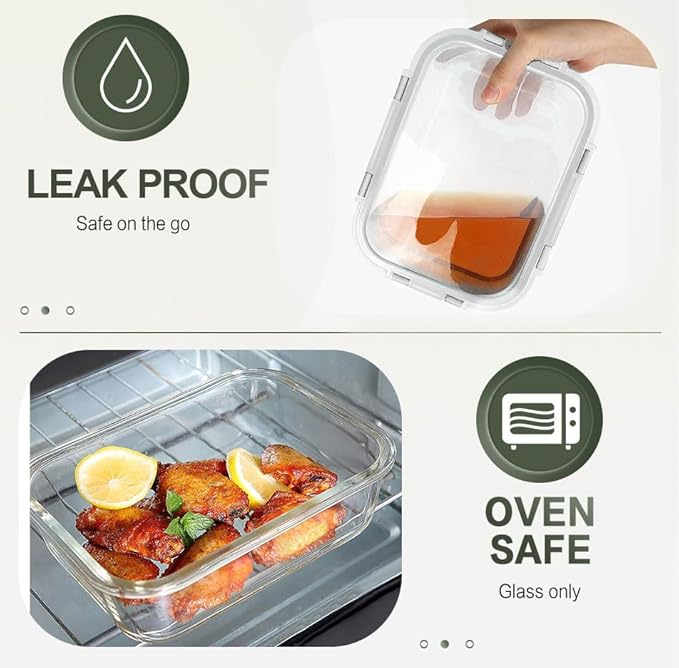 10 Packs 30 oz Glass Meal Prep Containers,Glass Food Storage Containers with Lids,Airtight Glass Lunch Bento Boxes,Microwave, Oven, Freezer and Dishwasher,White-FlexoryFit