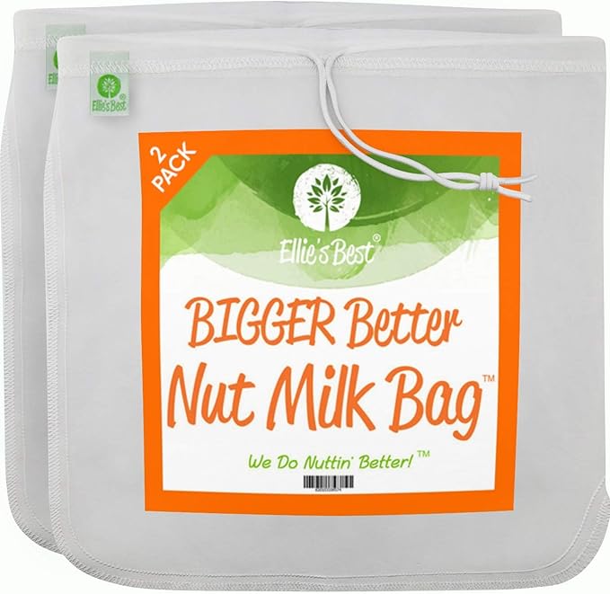Pro Quality Nut Milk Bag 2 Pack - 12"X12" XL Bags - Commercial Grade Reusable All Purpose Food Strainer - Food Grade BPA-Free - Ultra Strong Nylon Mesh - Almond Milk, Juices, Cold Brew Recipes Videos