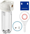 Whole House/RV Water Filter Housing Clear, 10" X 2.5" Inline Sediment Water Filter for RV, Home, Garden, Aquarium, Maple Syrup RO System, 3/4" G Brass Port, R-Type O-Ring, Bracketless - 1025CWH