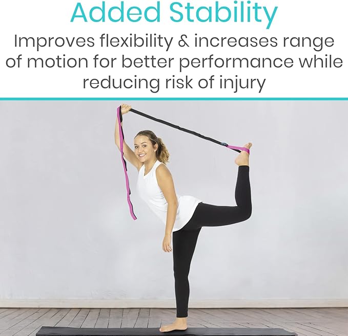 Vive Stretch Strap (75" - 10 Loops) - Leg Stretch Band to Improve Flexibility - Stretching Out Yoga Strap - Exercise and Physical Therapy Belt for Rehab, Pilates and Gymnastics with Guide Book-FlexoryFit