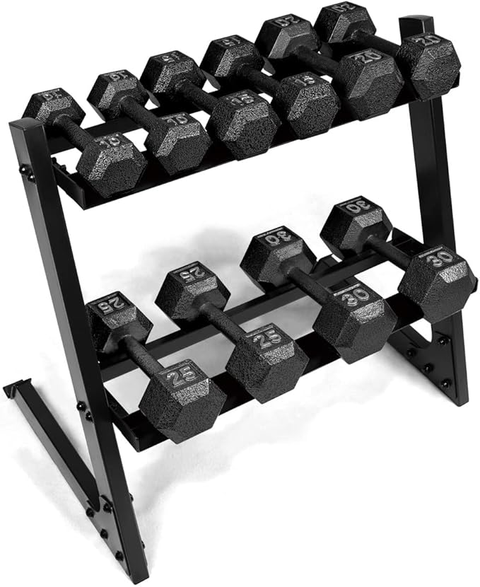WF Athletic Supply 200Lb Dumbbell Set, 10-30Lb Dumbbell Set with Two-Tier Storage Rack for Muscle Toning, Strength Building & Weight Loss - Multiple Choices Available-FlexoryFit