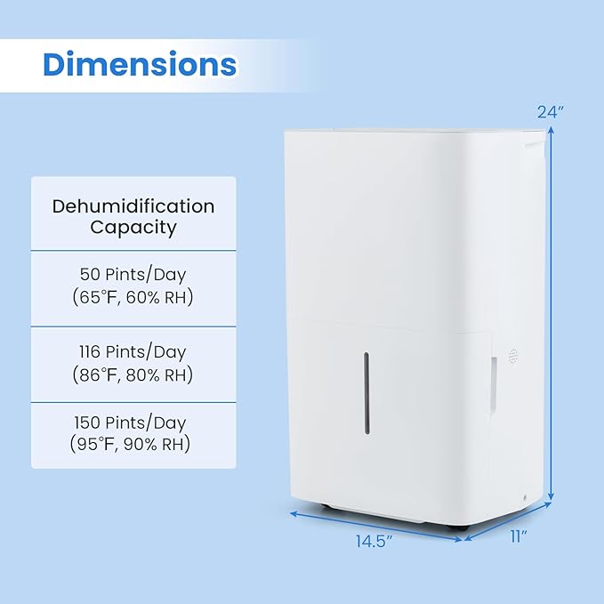 ARLIME 150 Pints Dehumidifier with Pump, 7000 Sq.Ft Energy Star Dehumidifier w/24H Timer, LED Display, Child Lock,2 Drain Hoses & Auto Defrost for Basement Garage Home Office (150 Pints)