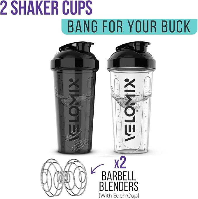 '-2 Pack- 28 oz Protein Shaker Bottles for Protein Mixes - 2x Wire Whisk | Leak Proof Shaker Cups for Protein Shakes | Protein Shaker Bottle Pack (Black/Transparent)-FlexoryFit