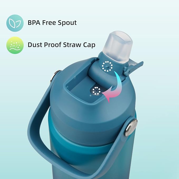 Insulated Water Bottle with Straw Lid,32 oz Stainless Steel Vacuum Metal Bottle with Silicone Handle,Vast-FlexoryFit