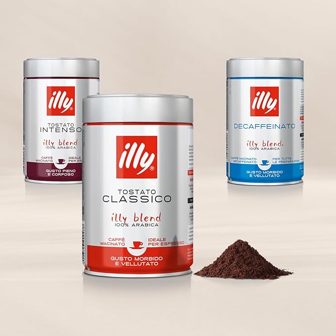 illy Ground Coffee Espresso - 100% Arabica Beans – Classico Decaf Roast - Notes of Caramel, Toasted Bread & Chocolate - Rich Aromatic Profile - No Preservatives – 8.8 Ounce-FlexoryFit