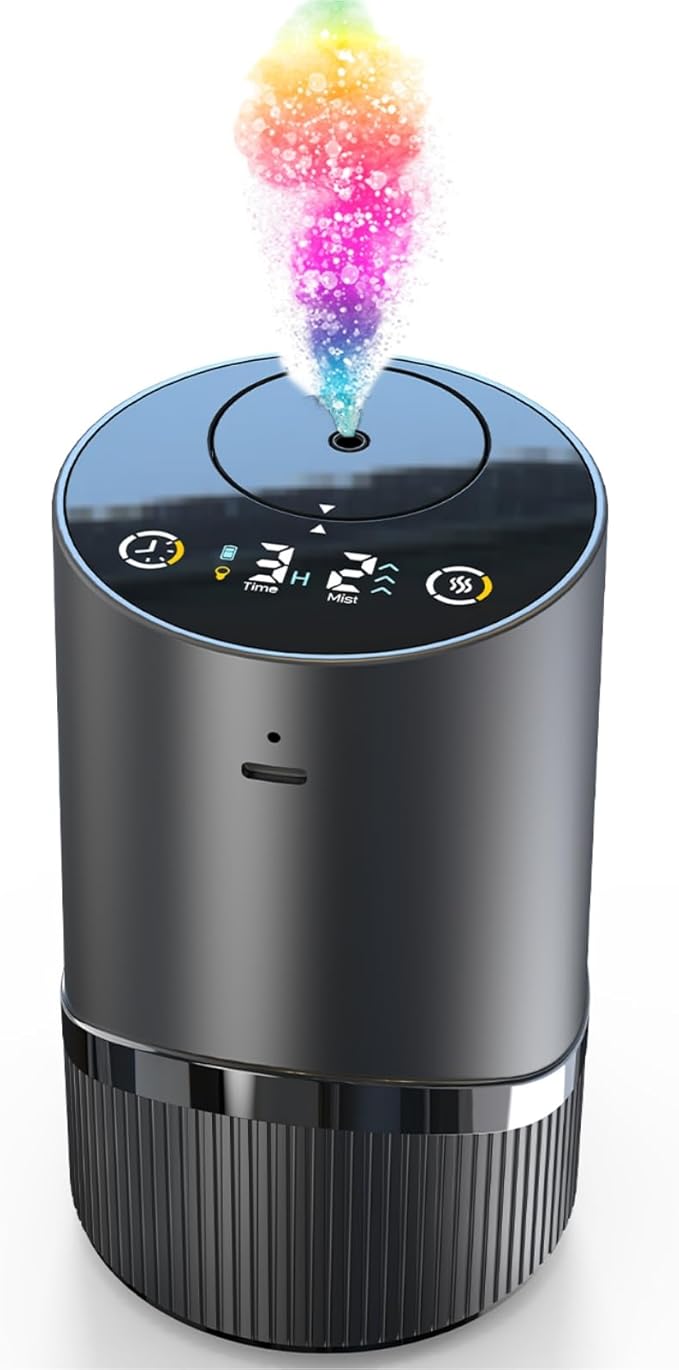 Waterless Essential Oil Diffuser -Aroma Diffuser, Portable Smart Scent Air Machine 1/2/3 & Continuous Mist, Anti-TIPP, Timer Setting and Auto-Off Function (Black)
