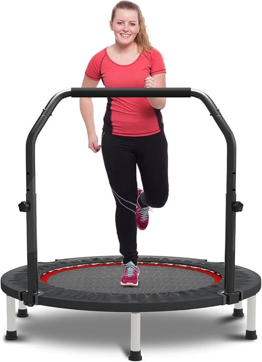 HYD-Parts 40" 48" Mini Trampoline for Adults and Kids Exercise Rebounder with Adjustable Bar Fitness Trampoline Indoor Max Load 330 440lbs-FlexoryFit