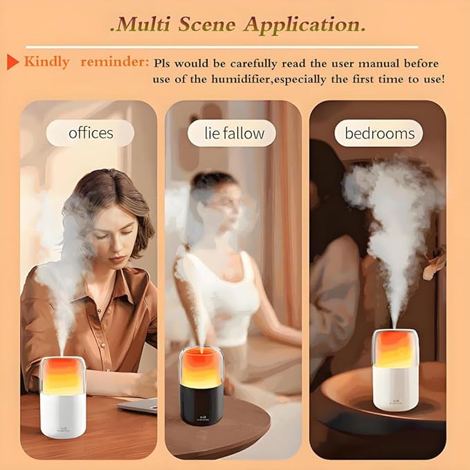 LED home spraying humidifier with high simulation flame atmosphere light，2.3W and 280ml water tank,dynamic state and static state flame (white housing)