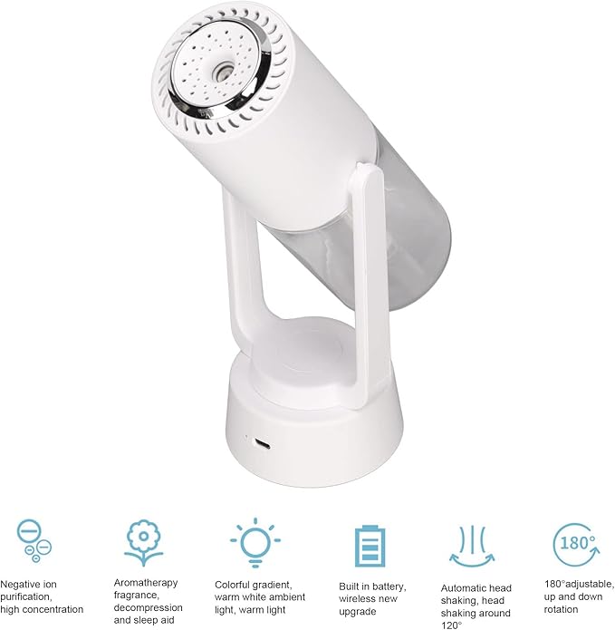 Mini Humidifier, Negative Ion Purification 40mL Spray Volume Automatic Rotation Mute USB Humidifier for Home, Office & Car