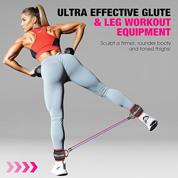 Ankle Resistance Bands with Cuffs, Ankle Bands for Working Out, Ankle Resistance Band for Leg, Booty Workout Equipment for Kickbacks Hip Fitness Training, Exercise Bands for Butt Lift Women-FlexoryFit