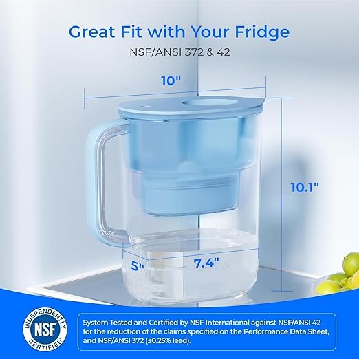 Waterdrop Water Filter Pitcher with 3 Filters, 200-Gallon Long-Life, 10-Cup Large Water Filter Pitcher, NSF Certified, 5X Times Lifetime, Reduces PFOA/PFOS, Chlorine, Blue