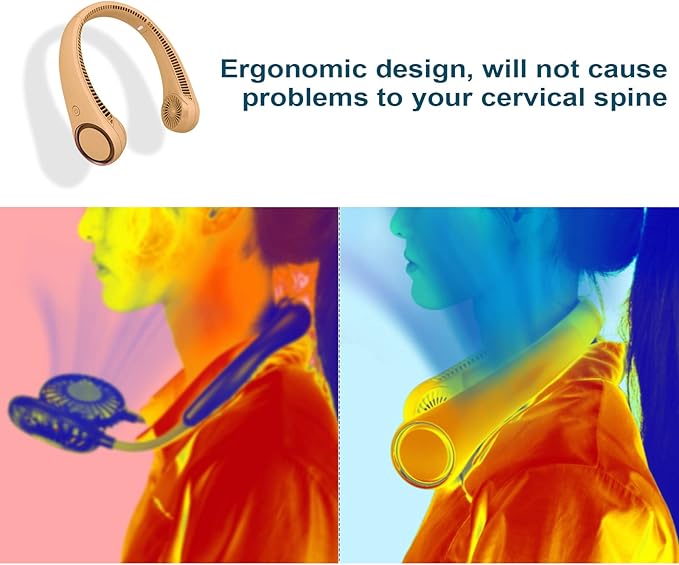 CIVPOWER Neck Fan: Portable Personal Neck Cooling Rechargeable Bladeless Fan - Hands Free 3 Speed 4000 mAh Battery USB Operated Wearable Headphone Design - for Men Women Outdoor Indoor (Orange)