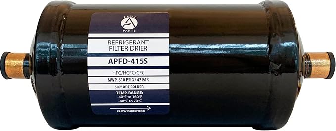 Appli Parts APFD-415S 5/8 in Liquid Line Refrigerant AC Filter Drier hvac Refrigeration 415S ODF Sweat Solder connection universal unidirectional 9-1/2 in long 3-3/4 in wide