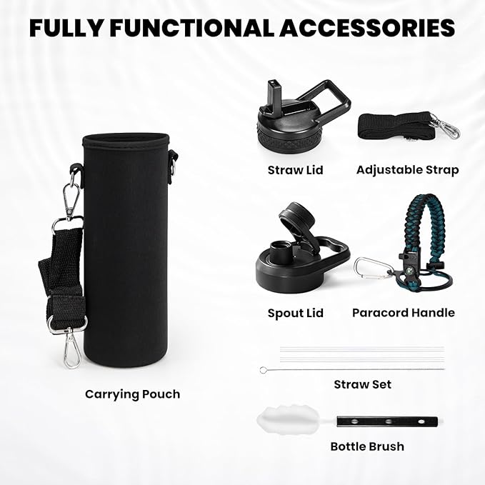 Insulated Water Bottle 20 oz, Triple Wall Vacuum Stainless Steel (Cold for 48 Hrs), Leak Proof & Non-BPA, Kids Water Bottle Jug for School with Straw Spout Lids, Indigo/Black-FlexoryFit