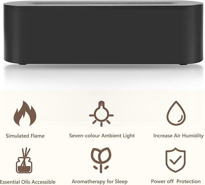 Essential Oils Diffuser for Humidifier, Fire Flame Aromatherapy Diffuser with 7 Colors Light, 150ml Cool Mist Humidificador with Timer&Auto Off, Scent Diffuser for Home Room Office(Black)