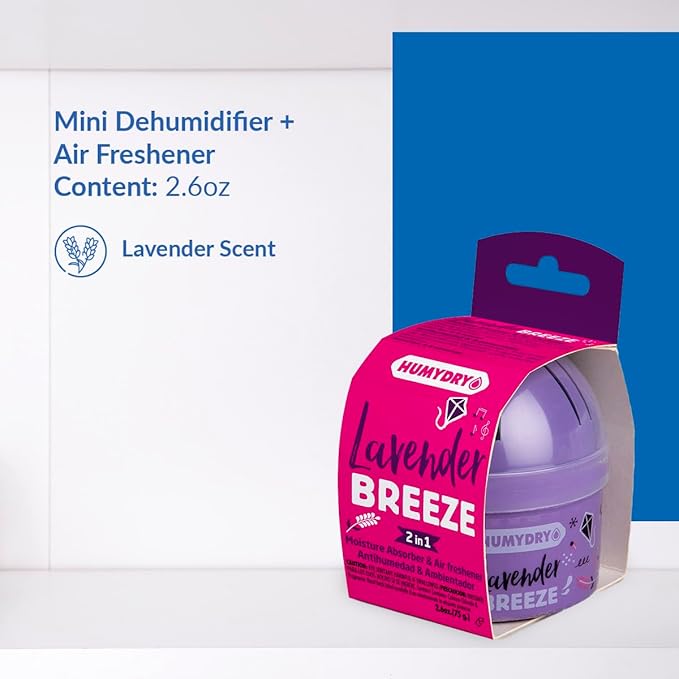 HUMYDRY® - Pack of 12 Mini Units - Dehumidifier and Air Freshener - 2.6 oz - Moisture Absorbers - Prevents Odors - Lavender Scent - For small spaces