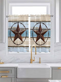 Vintage Western Star on Wood Grain Window Valance Curtains, Retro Wooden by IDOWMAT