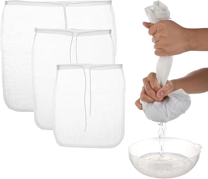 Nut Milk Bag, 3 Pack reusable Nylon Cheesecloth Fine Mesh Cheese Bags Food Strainer for Almond Soy Yogurt Cold Brew Coffee Tea Beer Celery Juice Fine Nylon Mesh, 3 Sizes