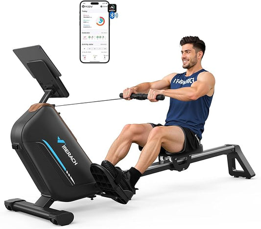 MERACH Rowing Machines for Home, Powerful Electromagnetic Row Machine with 51.2" Extended Rail, 16-Level Handle Resistance Adjustment Rower, 350 LBS Load Capacity, Ergonomic Comfort Seat, Easy Storage-FlexoryFit