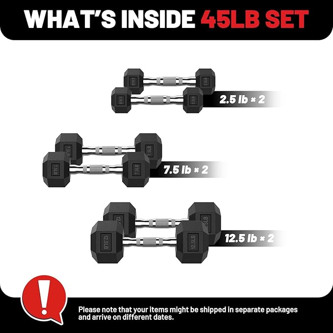 PAPABABE Hex Dumbbell Set 45-550 lb, Rubber Encased Home Gym Dumbbells, Weights Dumbbells for Women & Men, Hand Weight for Strength Training-FlexoryFit