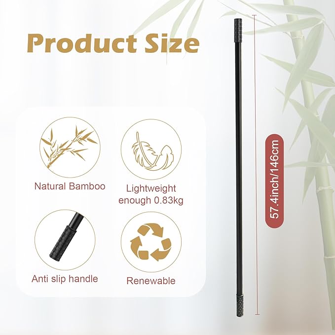 5ft Yoga Stick from Natural Bamboo - Non-Slip Handle Stretching Stick for Mobility,Versatile Exercise Tool with Flexibility,Stretch Bar for All Fitness Levels,Rehabilitation,and Posture-FlexoryFit