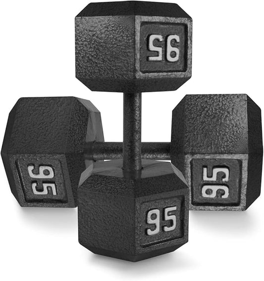 WF Athletic Supply Cast Iron Solid Hexagon Gray/Black Dumbbells, Strength Training Free Weights Set of 2 for Women and Men, Hand Weights Sold by Pairs, Multi-Select Size Options Available-FlexoryFit