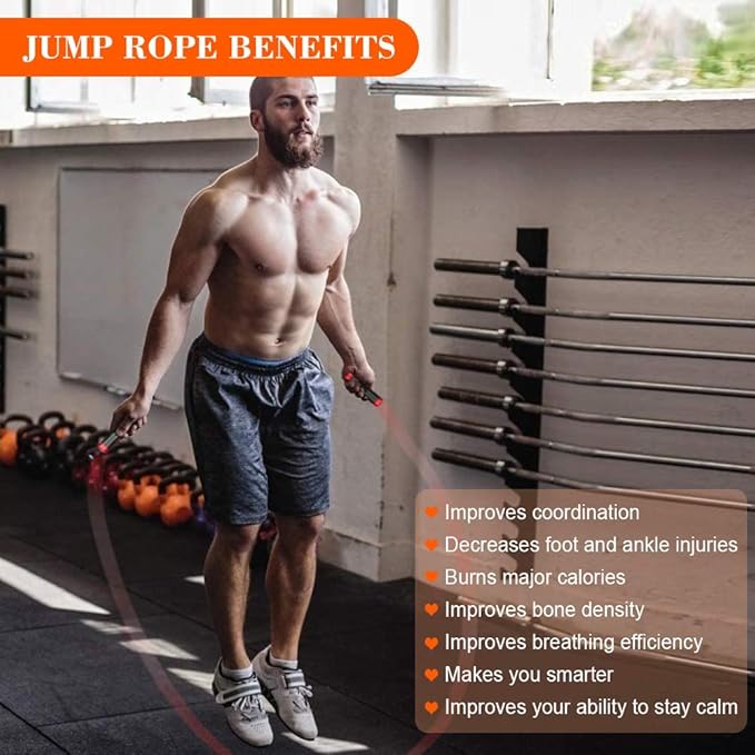 Redify Weighted Jump Rope for Workout Fitness(1LB), Tangle-Free Ball Bearing Rapid Speed Skipping Rope for MMA Boxing Weight-loss,Aluminum Handle Adjustable Length 9MM Fabric Cotton+9MM Solid PVC Rope-FlexoryFit