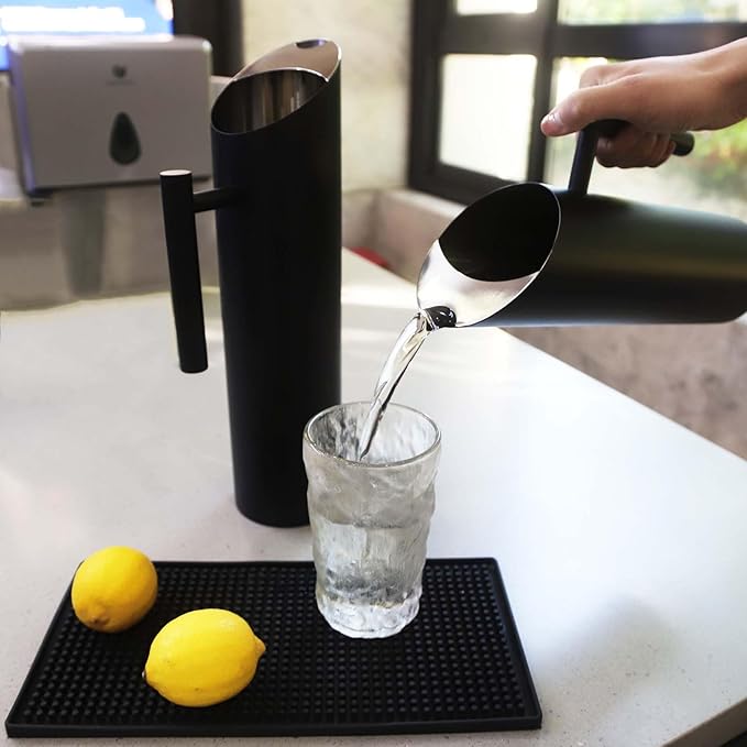 Stainless Steel Water Pitcher Black Metal Pitcher with Ice Guard Cold Drinking Carafe Jug for Juice, Beer, Milk, Ice Tea or Other Beverage by MUGLIO (53oz)